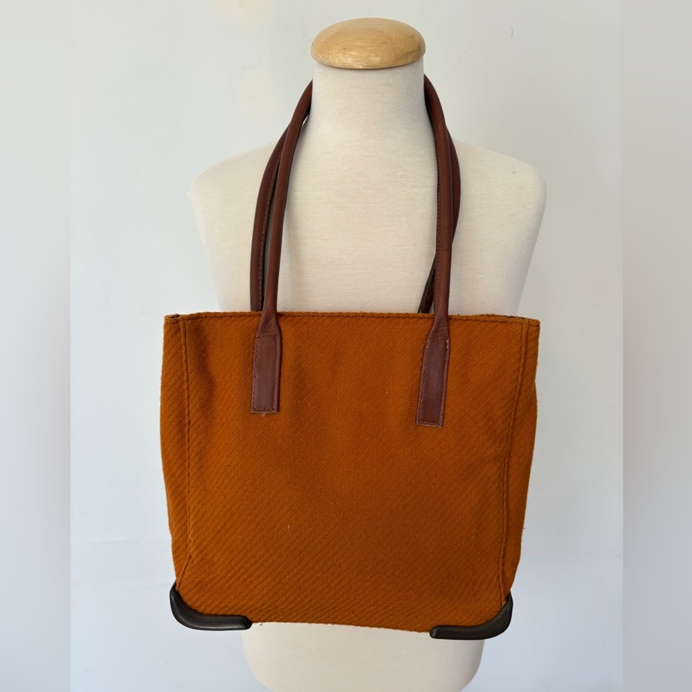 Vintage Prada Wool Tote Bag Leather Trim Structured Italy Minimalist